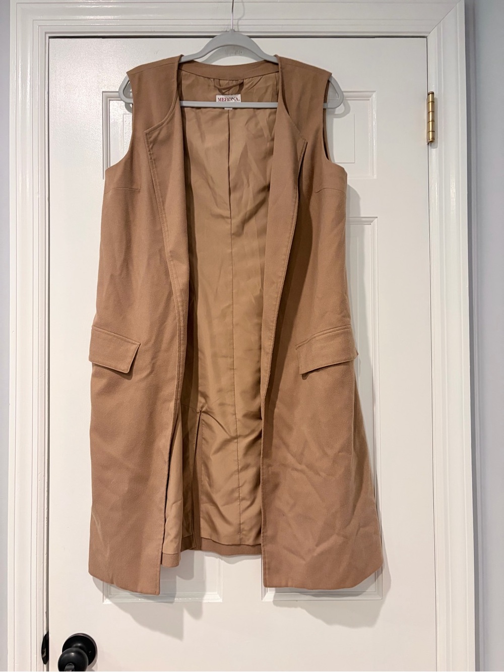Merona Camel Longline Open Front Vest Jacket Size 14